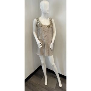 Hoss Intropia Womens Dress Ivory Gold Silk Sequin Sleeveless Mini Shift Sz S
